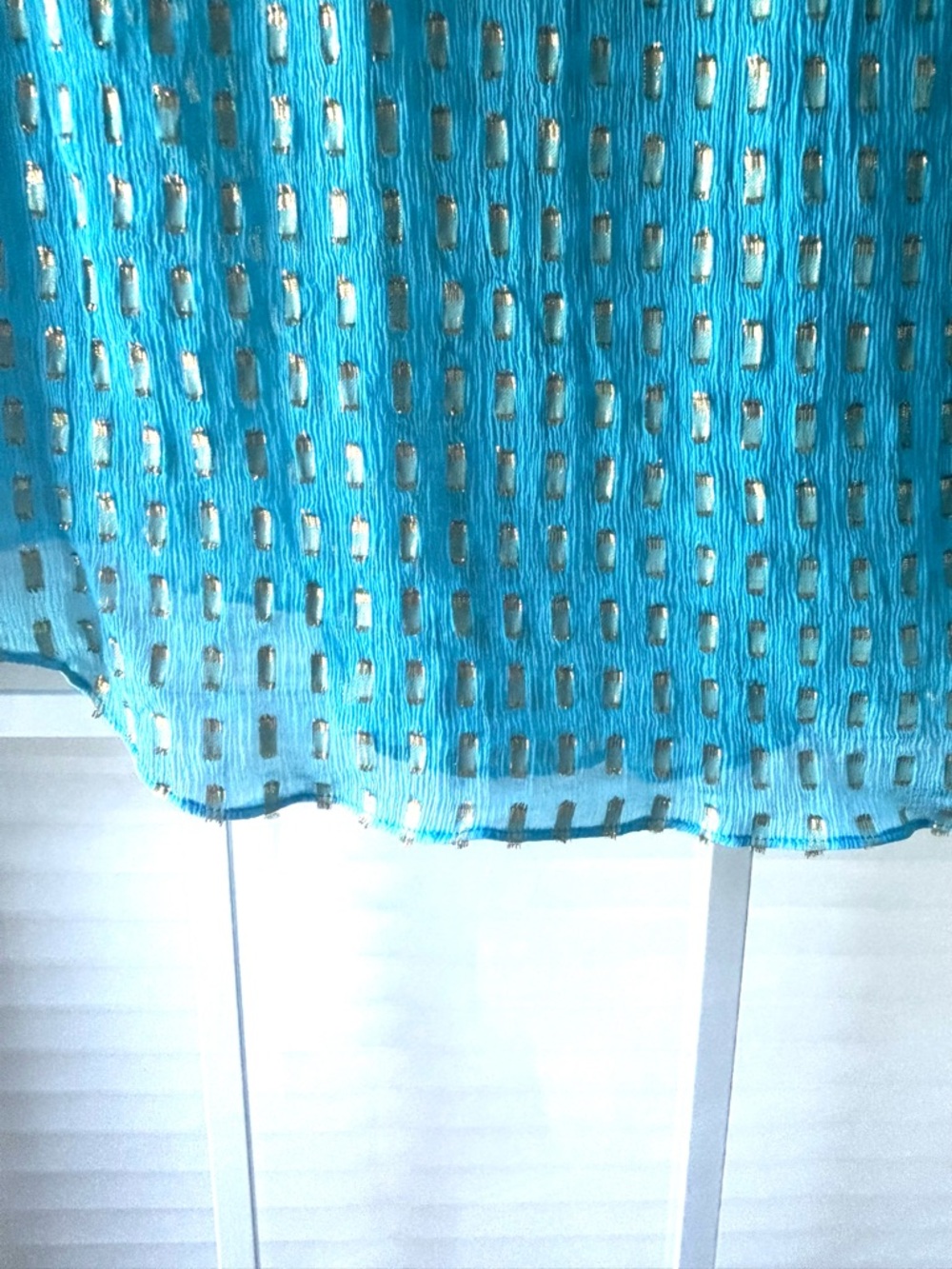 Lilly Pulitzer Turquoise Blue Metallic-Print Long Sleeve Blouse - Picture 7 of 8